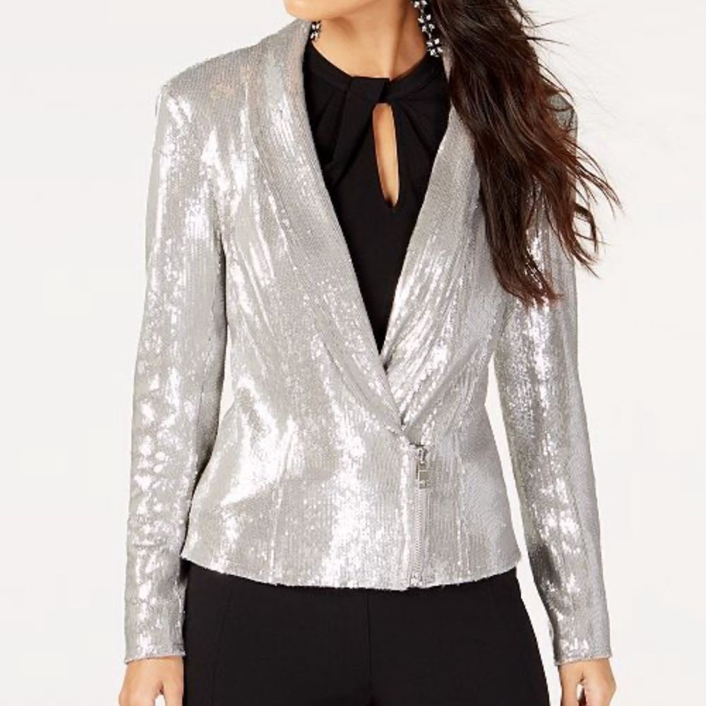 Inc Black Silver Sequins Blazer - image 1